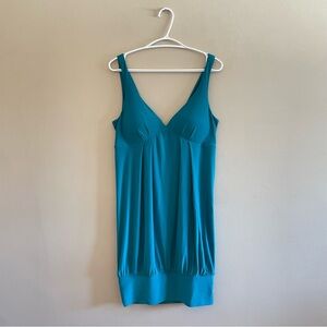 Vintage Y2K Smart Set Teal Mini Dress w Cowl Draped Back - Size Large EUC